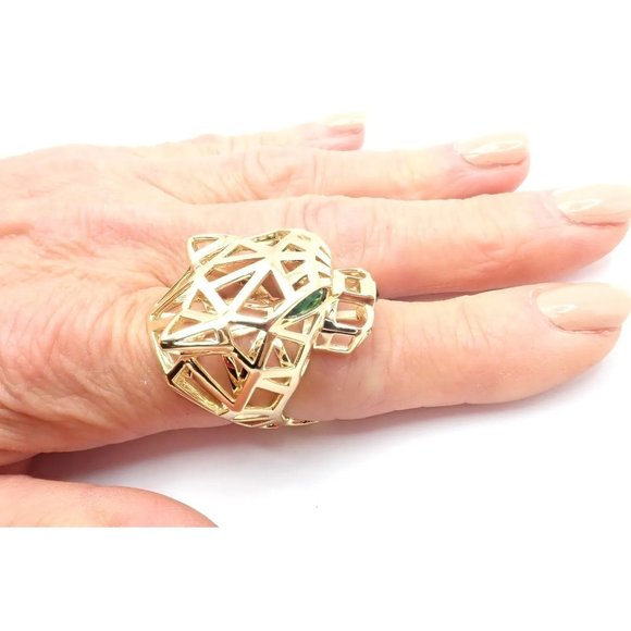 Authentic! Cartier Panther Panthere 18k Yellow Gold Tsavorite Onyx Large Ring - Picture 8 of 12